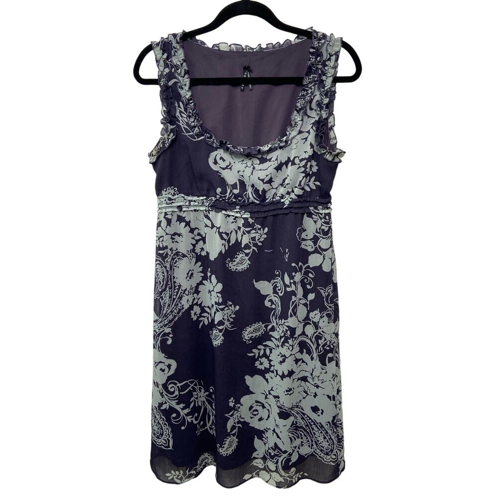 Lapis Floral Lace Trim Mini Dress Sleeveless Square Neck Purple Womens Size M